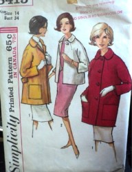 5415  SIMPLICITY 1964 SHORT COAT 2 LENGTHS, BACK BELT OR NOT PATTERN 14 34B